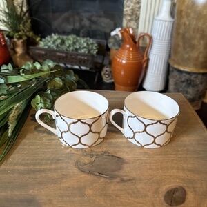 2 Nevaeh White By fitz & Floyd 8 Oz Cups. White Bone China With Gold Design